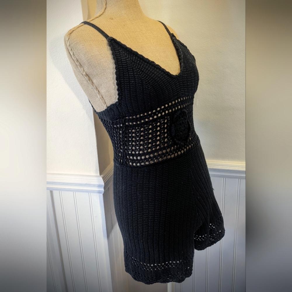 May & July Black Crochet Romper Size M